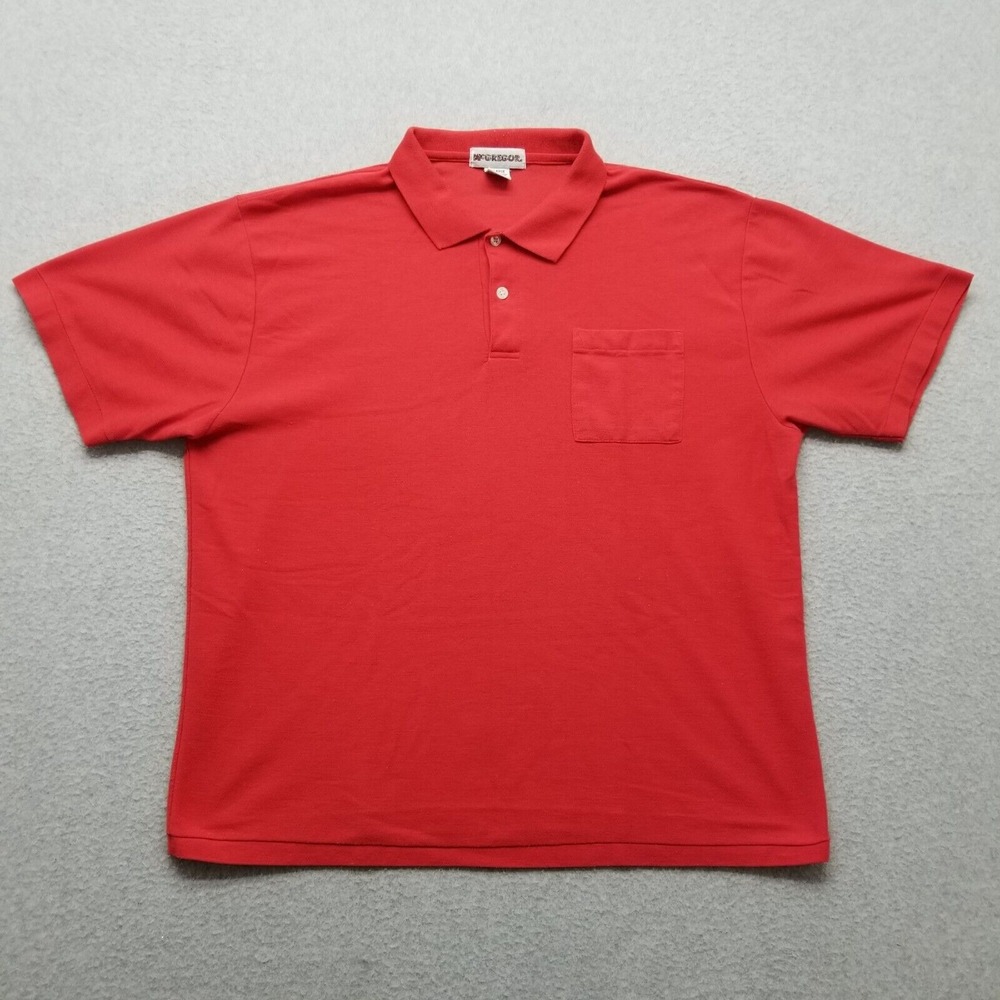 McGregor Polo Shirt Mens XL Red Short‎ Sleeve Button Up Pocket Plain Casual